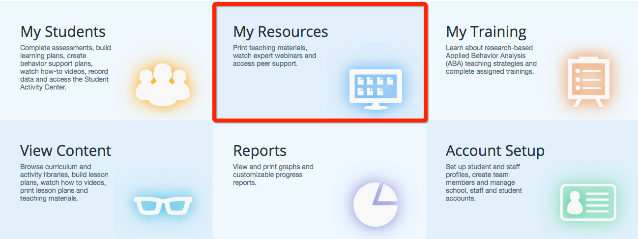 RethinkEd portal My Students, My Resources, My Training, View Content, Reports, Account Setup