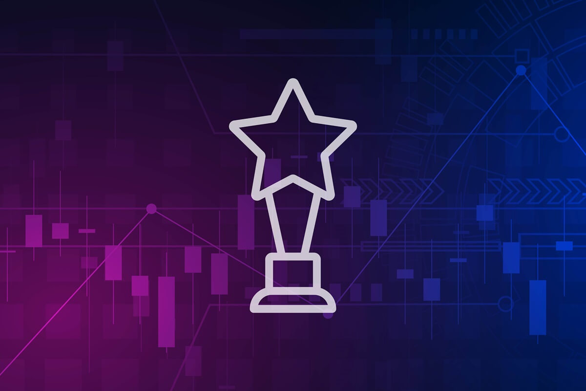 trophy icon on purple and blue colored blurred background